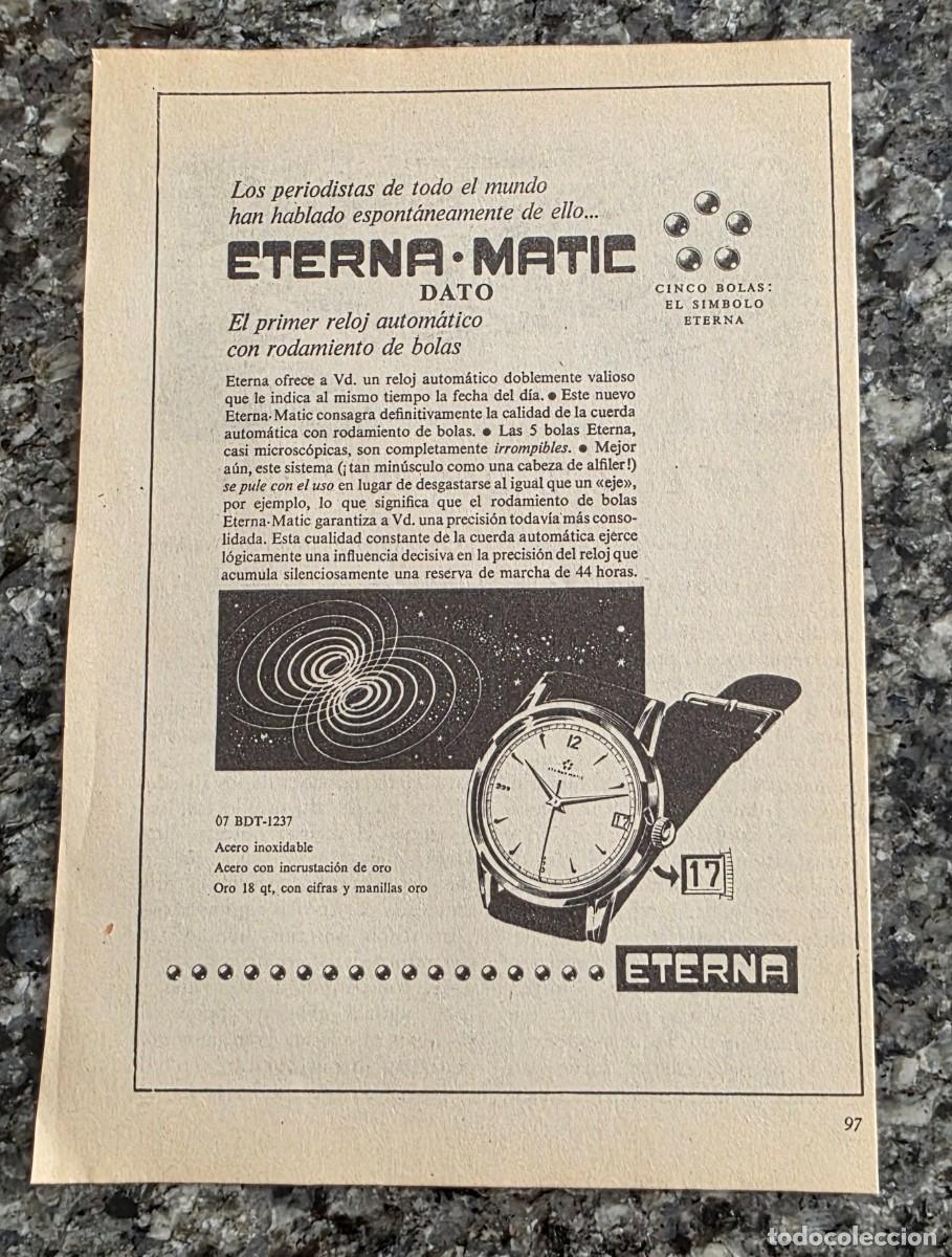Coleccionismo de revistas y peri&oacute;dicos: ANTIGUO ANUNCIO RELOJES ETERNA