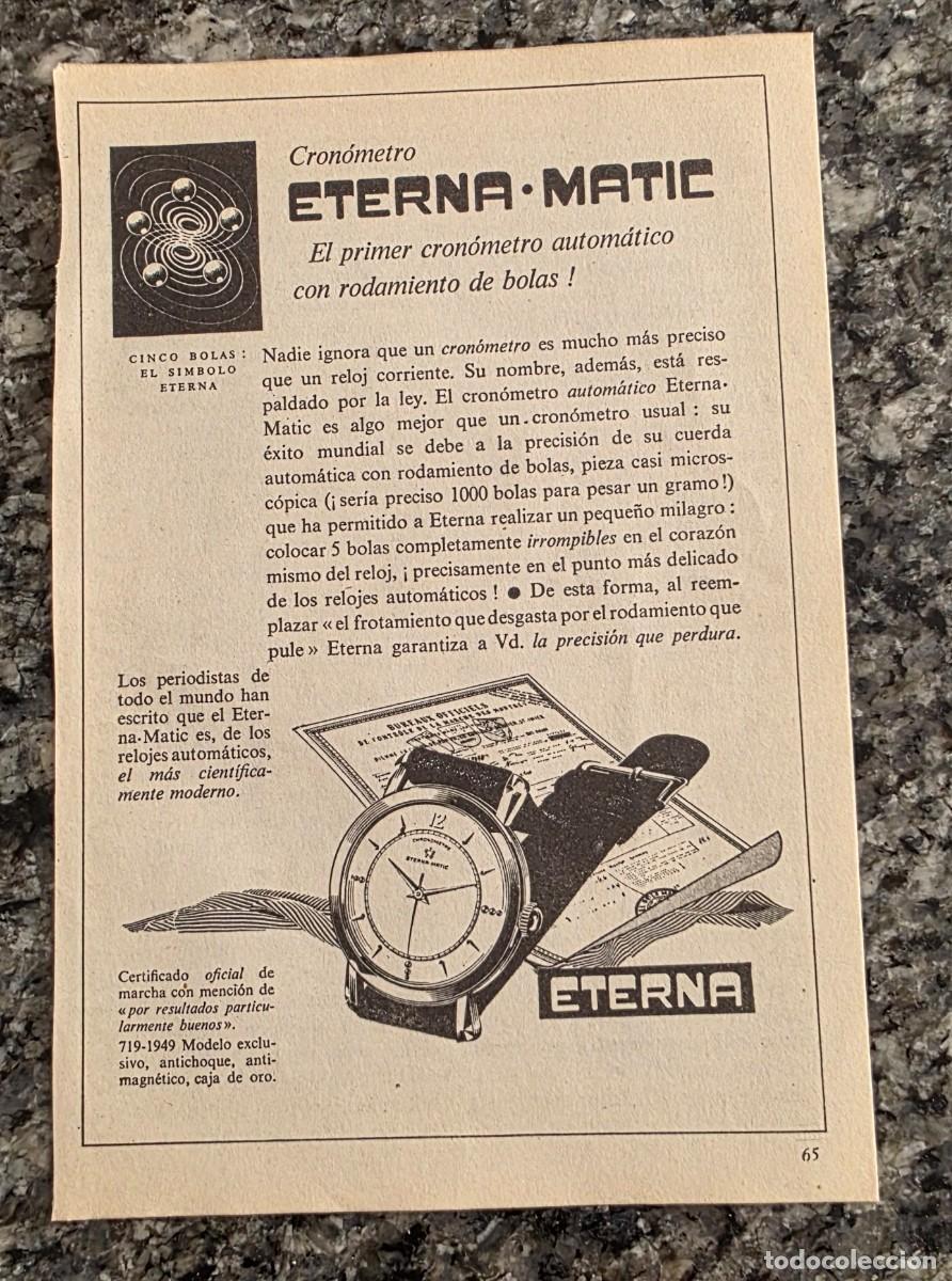Coleccionismo de revistas y peri&oacute;dicos: ANTIGUO ANUNCIO RELOJES ETERNA