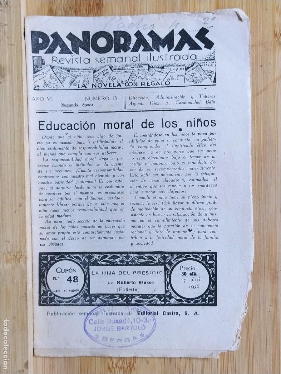 Coleccionismo de revistas y peri&oacute;dicos: PANORAMAS - NUMERO 15 A&Ntilde;O 1936 - REVISTA ANTIGUA - PRE GUERRA CIVIL
