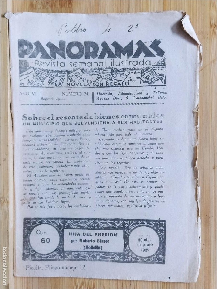 Coleccionismo de revistas y peri&oacute;dicos: PANORAMAS - NUMERO 24 A&Ntilde;O 1936 - REVISTA ANTIGUA - PRE GUERRA CIVIL