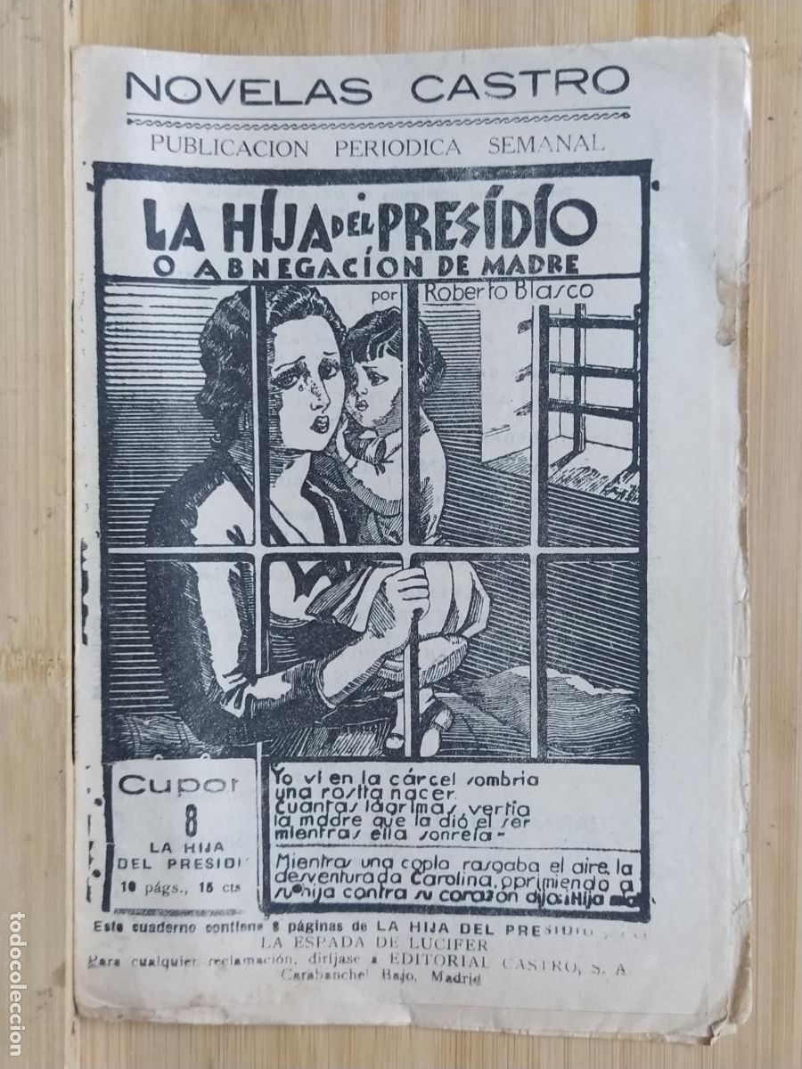 Coleccionismo de revistas y peri&oacute;dicos: LA HIJA DEL PRESIDIO O ABNEGACION DE MADRE - CUPON 8 - NOVELAS CASTRO