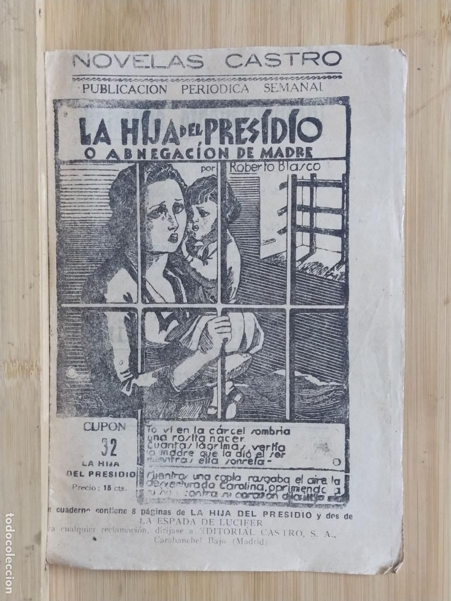 Coleccionismo de revistas y peri&oacute;dicos: LA HIJA DEL PRESIDIO O ABNEGACION DE MADRE - CUPON 32 - NOVELAS CASTRO