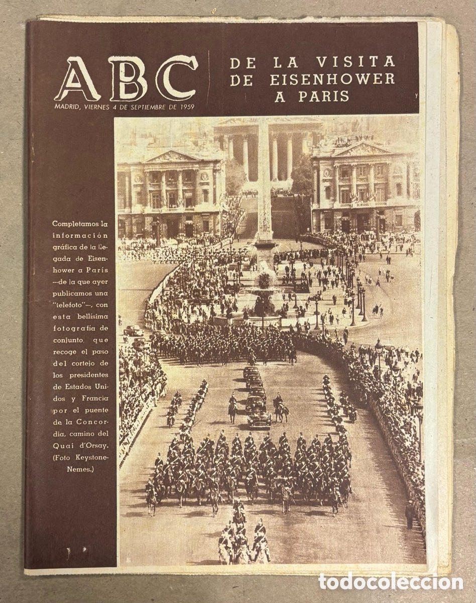 Coleccionismo de revistas y peri&oacute;dicos: ABC (4 SEPTIEMBRE 1959) VISITA DE EISENHOWER A PAR&Iacute;S, INAUGURACI&Oacute;N SANATORIO PSIQUI&Aacute;TRICO DE TOEN