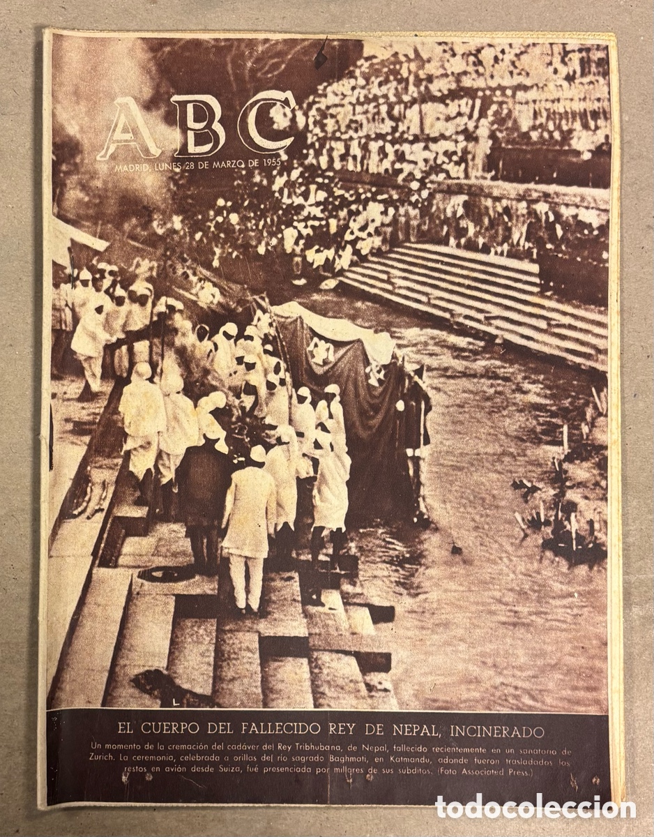 Coleccionismo de revistas y peri&oacute;dicos: ABC (28 MARZO 1955) FALLECIMIENTO REY DE NEPAL, CORU&Ntilde;A 3-3 REAL MADRID, BUQUE MILITAR CANADA LLEGA