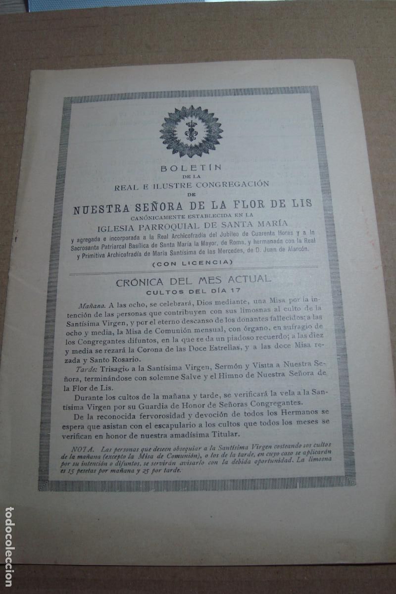 Coleccionismo de revistas y peri&oacute;dicos: BOLETIN CONGREGACION NUESTRA SE&Ntilde;ORA DE LA FLOR DE LIS. MADRID 1928. ADOLFO DE SANDOVAL