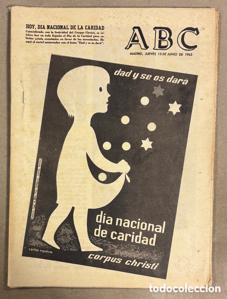 Coleccionismo de revistas y peri&oacute;dicos: ABC (13 JUNIO 1963) D&Iacute;A NACIONAL DE LA CARIDAD, GALERIA FORTUNY. ALMERIA, CRISIS RACIAL ESTADOS UNID