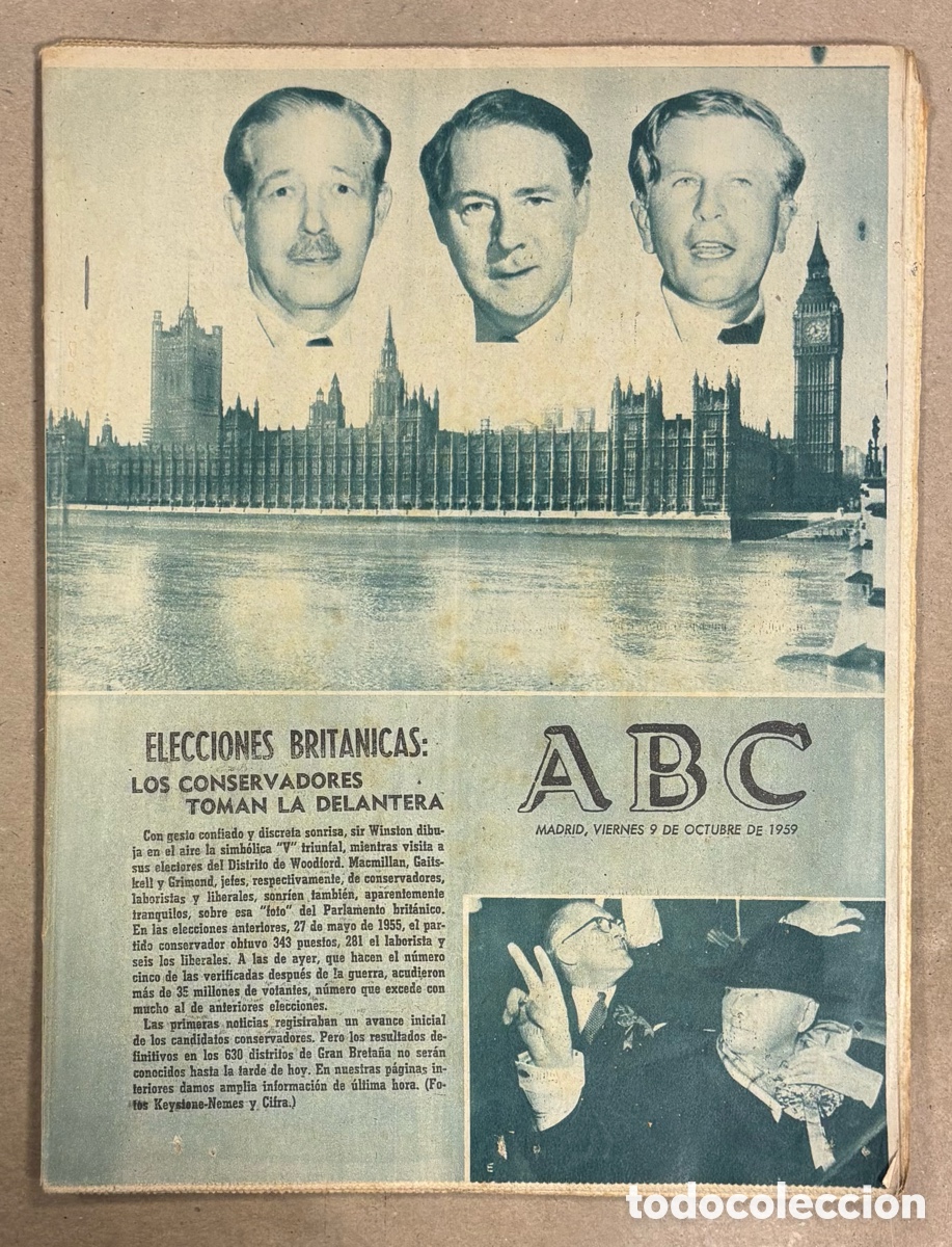 Coleccionismo de revistas y peri&oacute;dicos: ABC (9 OCTUBRE 1959) ELECCIONES BRIT&Aacute;NICAS, HIJA DUQUES MEDINACELI REINA DE LOS JUEGOS FLORALES