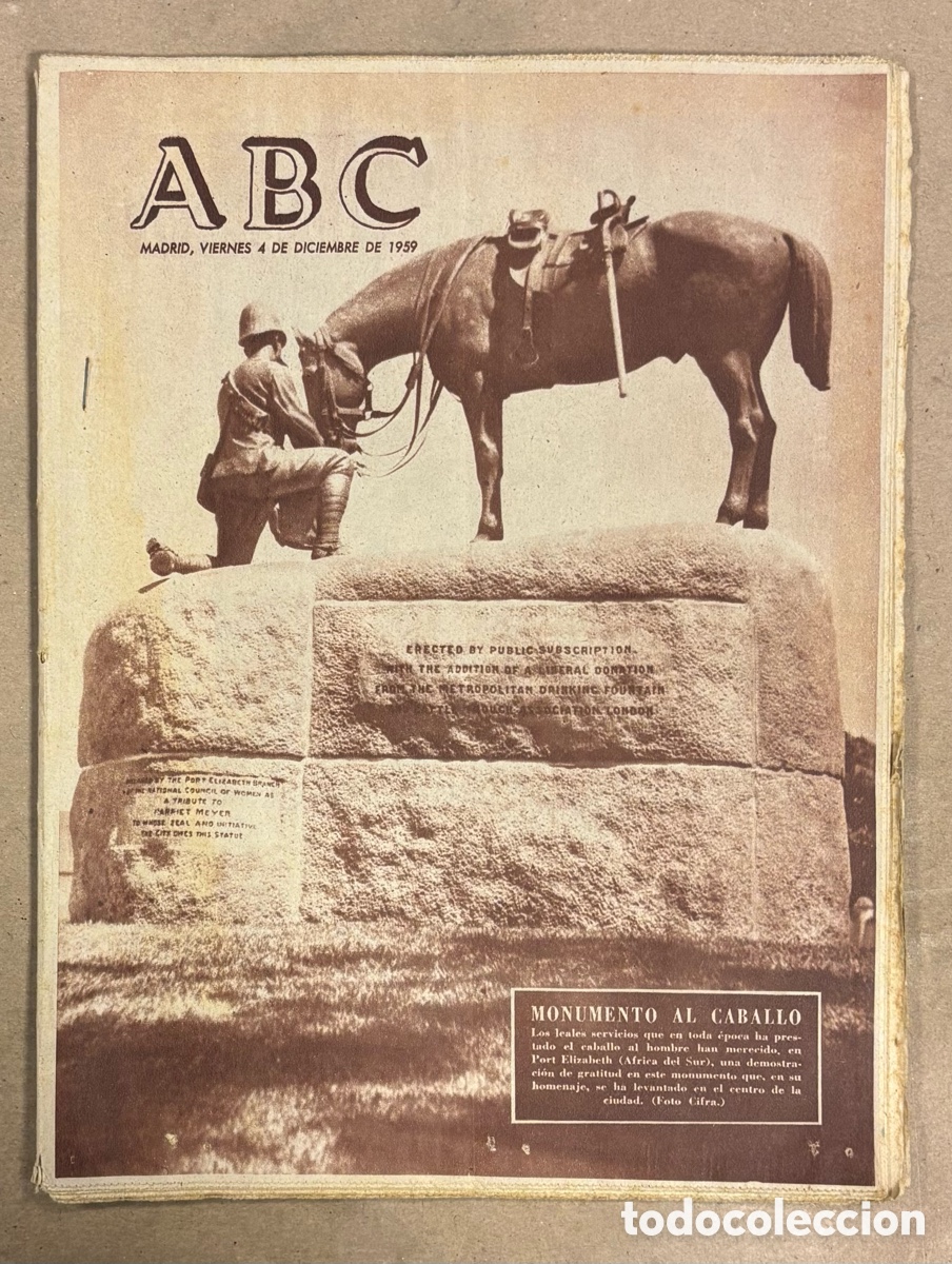 Coleccionismo de revistas y peri&oacute;dicos: ABC (4 DICIEMBRE 1959) MONUMENTO AL CABALLO, CLARK GABLE Y DORIS DAY, EISENHOWER EN ROMA,..