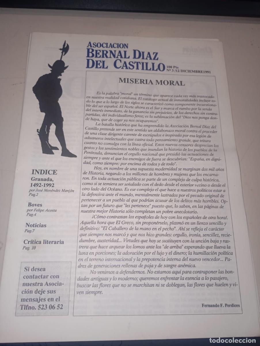Coleccionismo de revistas y peri&oacute;dicos: REVISTA ASOCIACI&Oacute;N BERNAL DEL CASTILLO. N&ordm; 3. 12 DICIEMBRE 1991 REF. UR EST