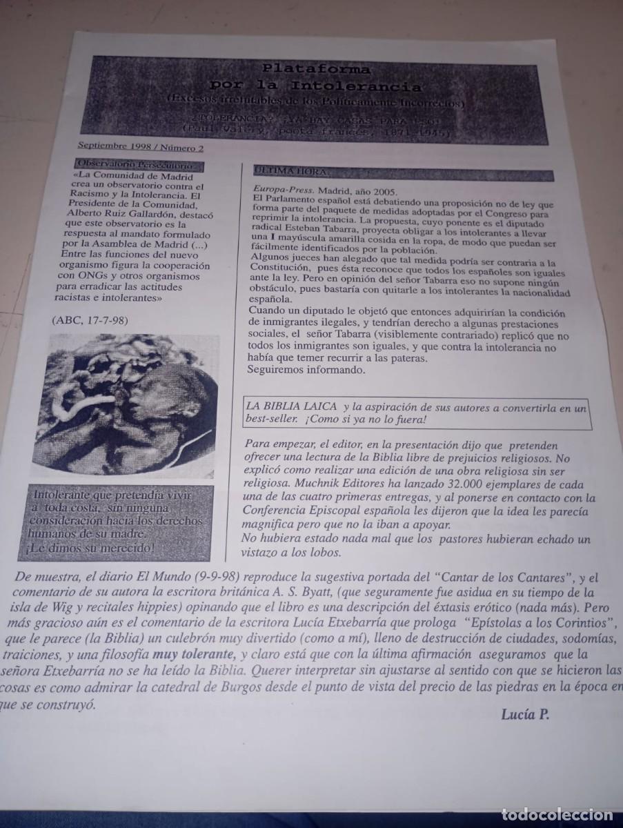 Coleccionismo de revistas y peri&oacute;dicos: BOLET&Iacute;N PLATAFORMA POR LA INTOLERANCIA NUMERO 2 SEPTIEMBRE 1998 REF. UR EST
