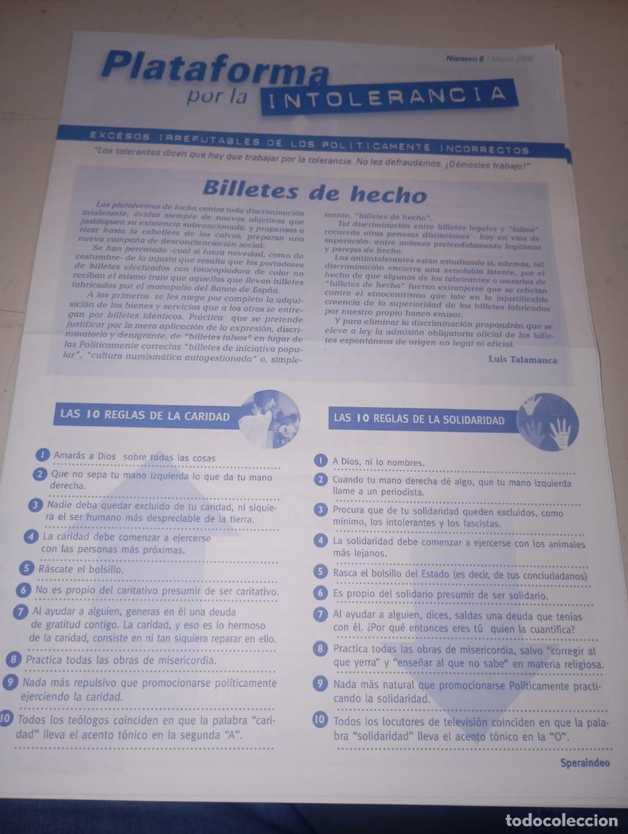 Coleccionismo de revistas y peri&oacute;dicos: BOLET&Iacute;N PLATAFORMA POR LA INTOLERANCIA NUMERO 8 MARZO 2000 REF. UR EST