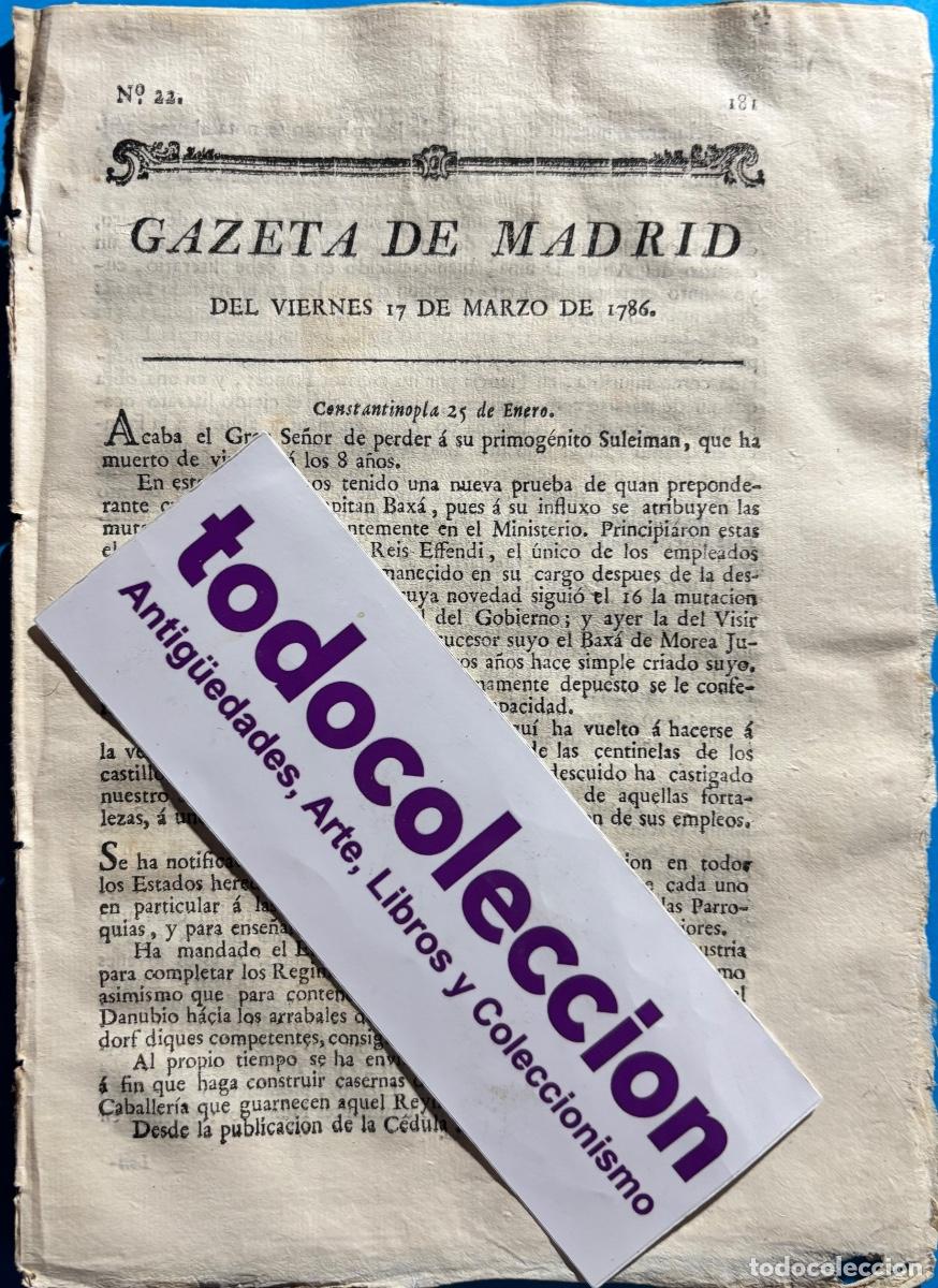 Collectionnisme de Revues et Journaux: SANTIAGO COMPOSTELA- CADIZ- CORU&Ntilde;A- MADRID- GACETA- GAZETA DE MADRID- 1786
