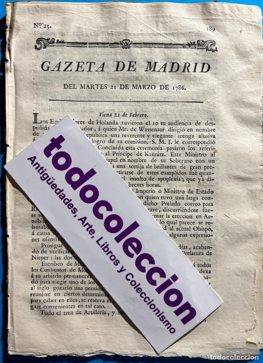 Collezionismo di Riviste e Giornali: SANTIAGO DE COMPOSTELA- URGEL- MADRID- GACETA- GAZETA DE MADRID- 1786
