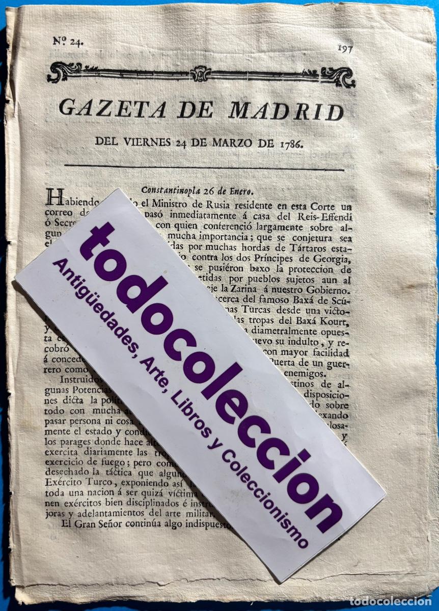 Coleccionismo de revistas y peri&oacute;dicos: SANTIAGO COMPOSTELA- VALLADOLID- CADIZ- MADRID- GACETA- GAZETA DE MADRID- 1786