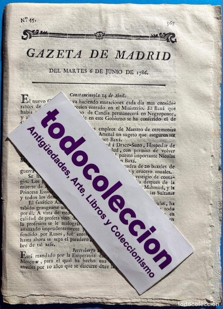 Collectionnisme de Revues et Journaux: MAHON- LUCENA - MADRID- GACETA- GAZETA DE MADRID- 1786