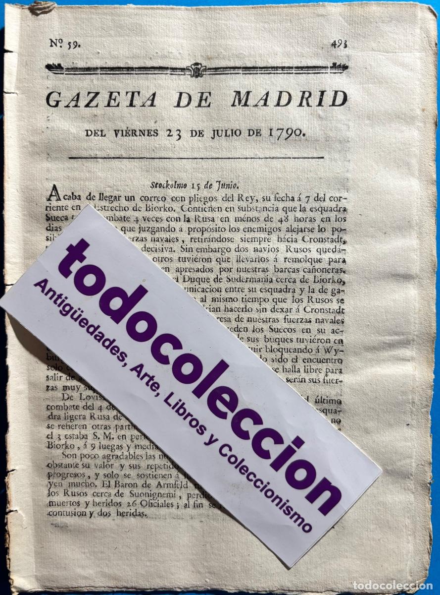 Collectionnisme de Revues et Journaux: CADIZ- MALAGA- CORU&Ntilde;A- MADRID- GACETA- GAZETA DE MADRID- 1790