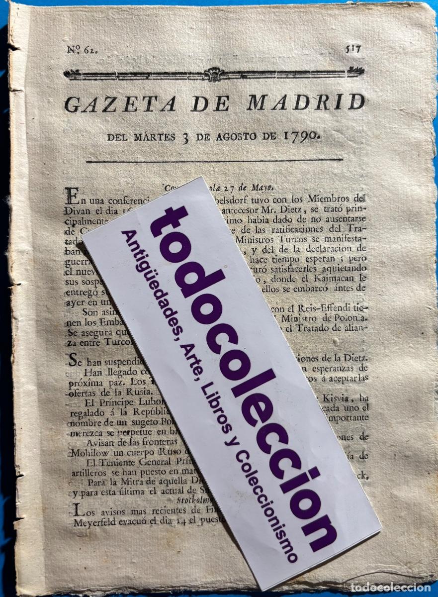 Collectionnisme de Revues et Journaux: MADRID- GACETA- GAZETA DE MADRID- 1790