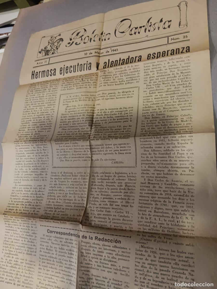Coleccionismo de revistas y peri&oacute;dicos: BOLET&Iacute;N CARLISTA. N&ordm; 25. 10 MARZO 1945. CARLISMO