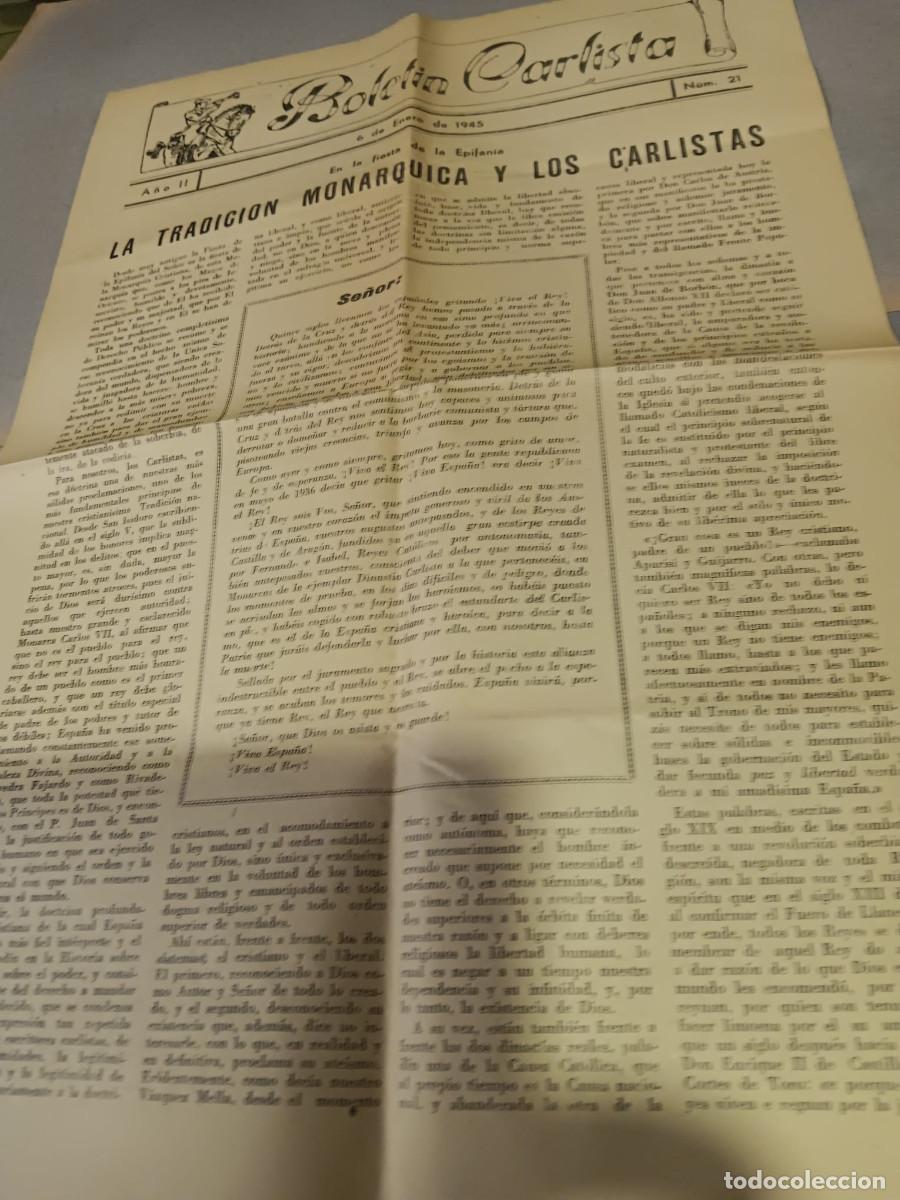 Coleccionismo de revistas y peri&oacute;dicos: BOLET&Iacute;N CARLISTA. N&ordm; 21. 6 DE ENERO DE 1945. CARLISMO