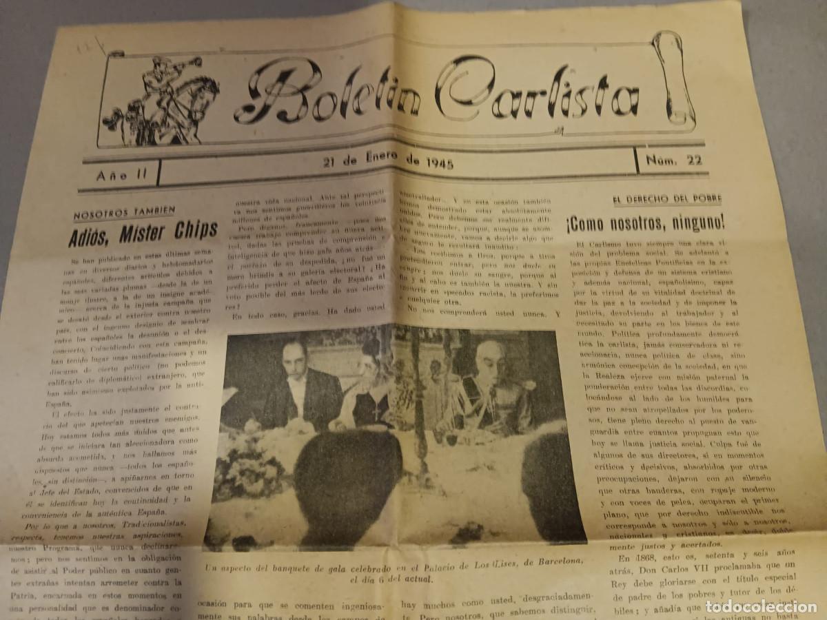Coleccionismo de revistas y peri&oacute;dicos: BOLET&Iacute;N CARLISTA. N&ordm; 22. 21 DE ENERO DE 1945. CARLISMO
