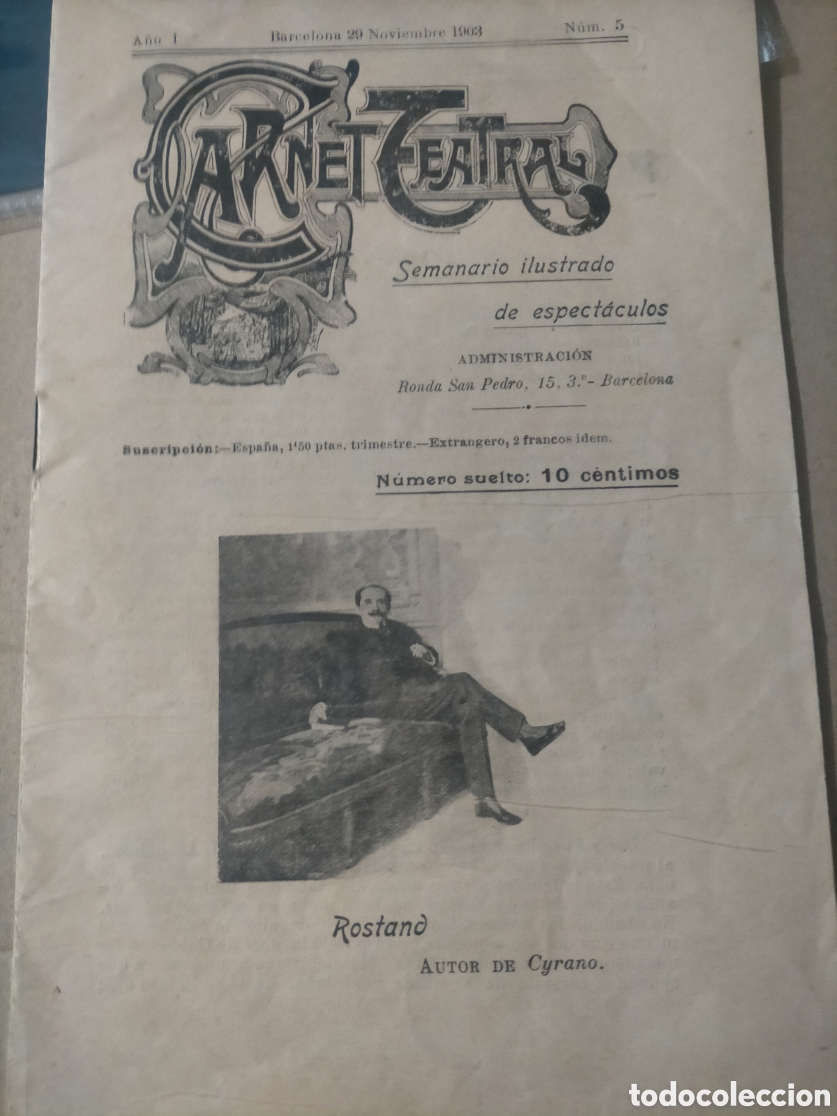 Coleccionismo de revistas y peri&oacute;dicos: Carnet teatral 1903 a&ntilde;o 1 n 5 &uacute;ltimo n&uacute;mero publicado