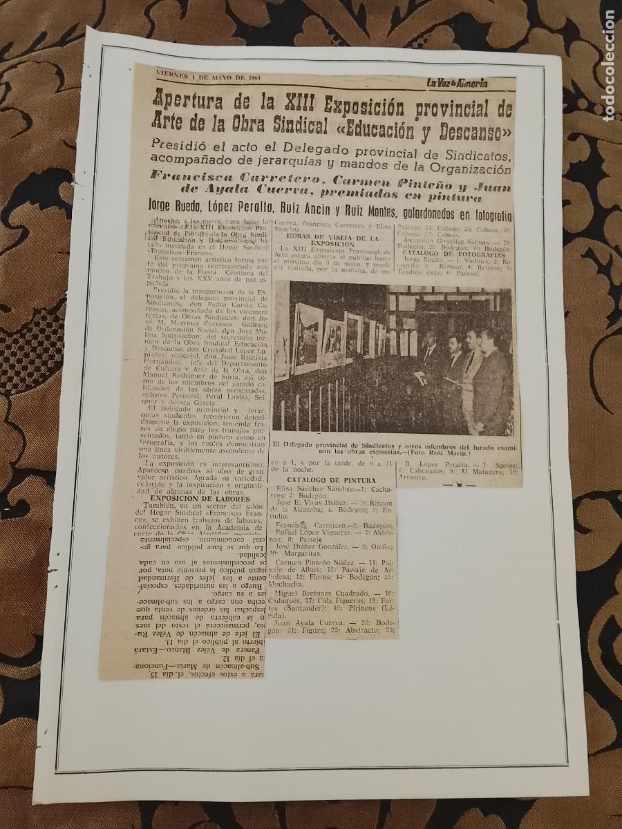 Coleccionismo de revistas y peri&oacute;dicos: noticia la voz de ALMERIA 1954 - EXPOSICION ARTE DE LA OBRA SINDICAL EDUCACION Y DESCANSO