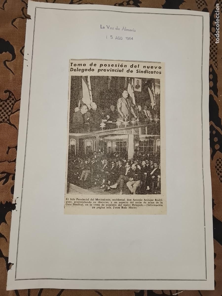 Coleccionismo de revistas y peri&oacute;dicos: noticia la voz de ALMERIA 1954 - SINDICATO - TOMA DE POSESION DELEGADO PROVINCIAL SINDICATOS
