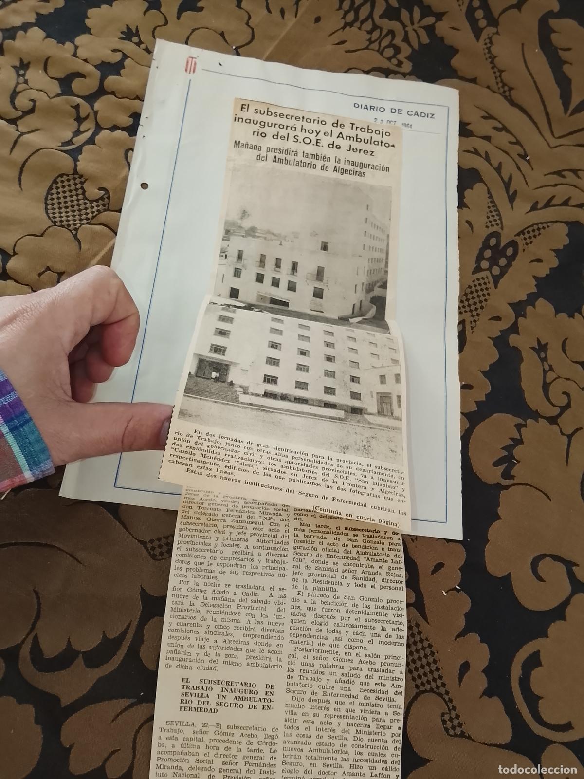 Sammeln von Zeitschriften und Zeitungen: noticia DIARIO DE CADIZ 1964 - SINDICATO - JEREZ INAUGURACION AMBULATORIO S.O.E. Y ALGECIRAS