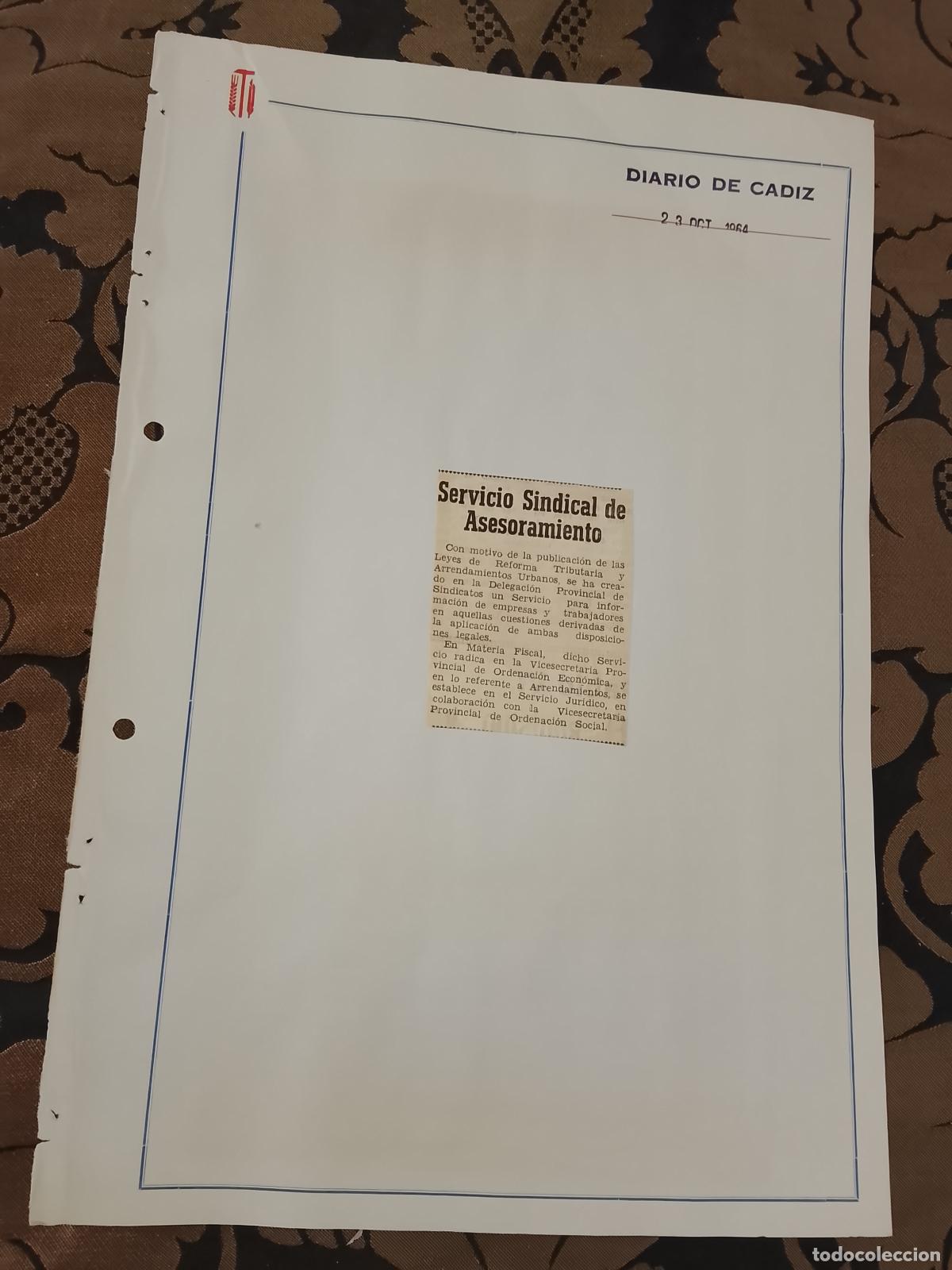 Sammeln von Zeitschriften und Zeitungen: noticia DIARIO DE CADIZ 1964 - SINDICATO SERVICIO SINDICAL DE ASESORAMIENTO LEYES REFORMA TRIBUTARIA