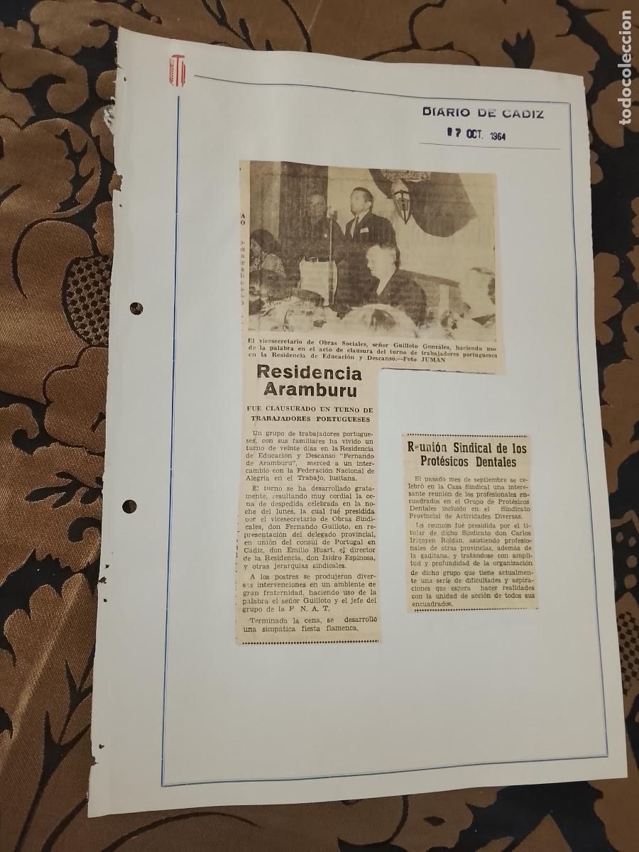 Coleccionismo de revistas y peri&oacute;dicos: noticia DIARIO DE CADIZ 1954 - SINDICATO - OBRAS SOCIALES, RESIDENCIA ARAMBURU - PROTESIS DENTAL
