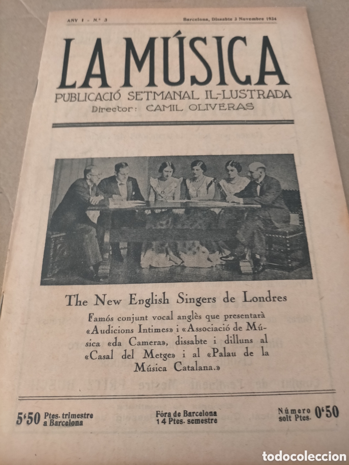 Coleccionismo de revistas y peri&oacute;dicos: La m&uacute;sica publicaci&oacute; semanal ilustrada 1934 n&uacute;mero tres a&ntilde;o 1 Pau Casals