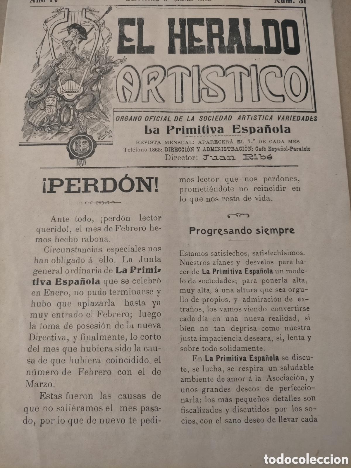 Coleccionismo de revistas y peri&oacute;dicos: La primitiva espa&ntilde;ola asociaci&oacute;n art&iacute;stica de variedad extraordinario el Heraldo art&iacute;stico n&uacute;mero 31