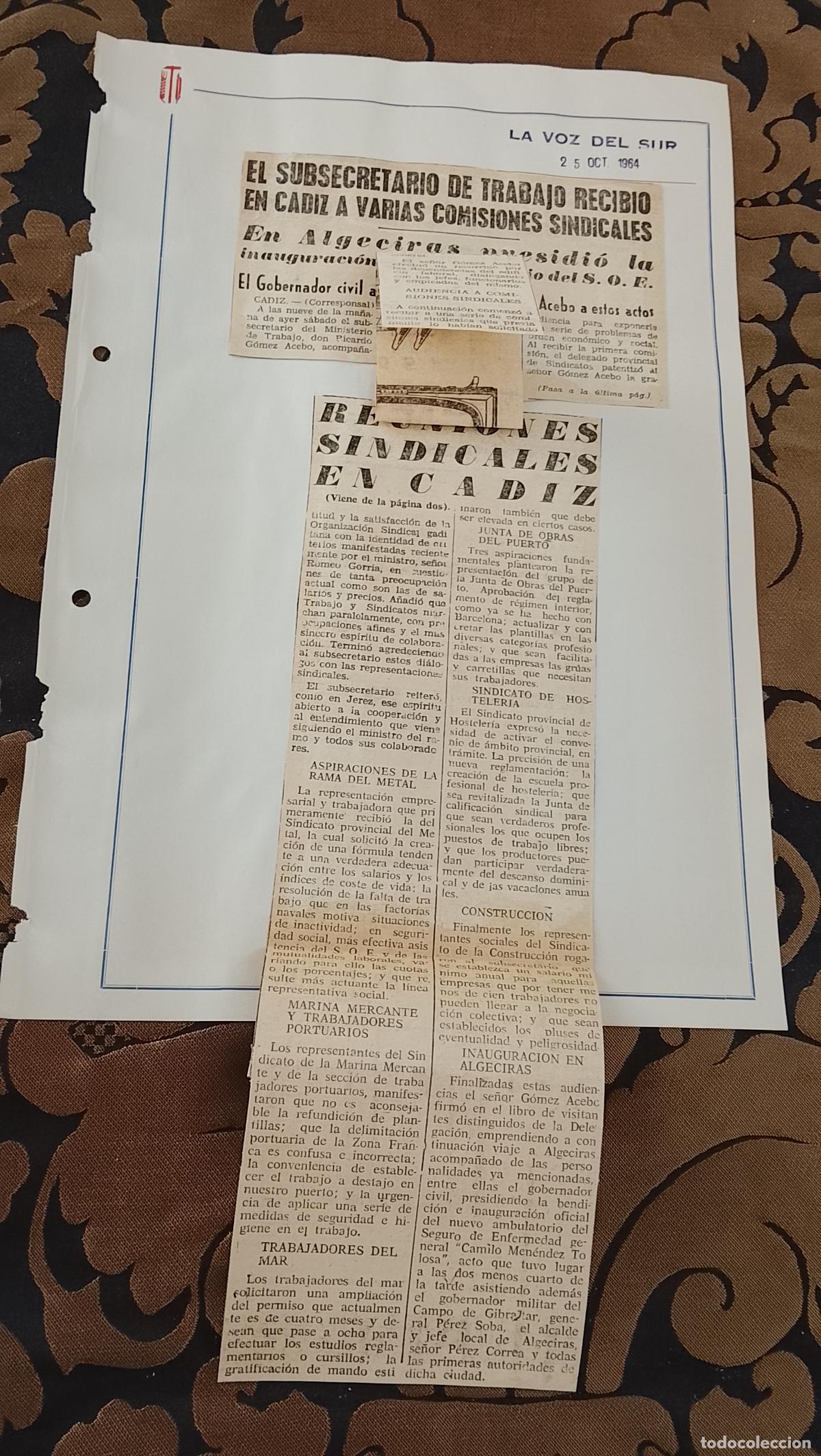 Coleccionismo de revistas y peri&oacute;dicos: noticia LA VOZ DEL SUR 1964 - SINDICATO - CADIZ REUNION COMISIONES SINDICALES. ALGECIRAS AMBULATORIO