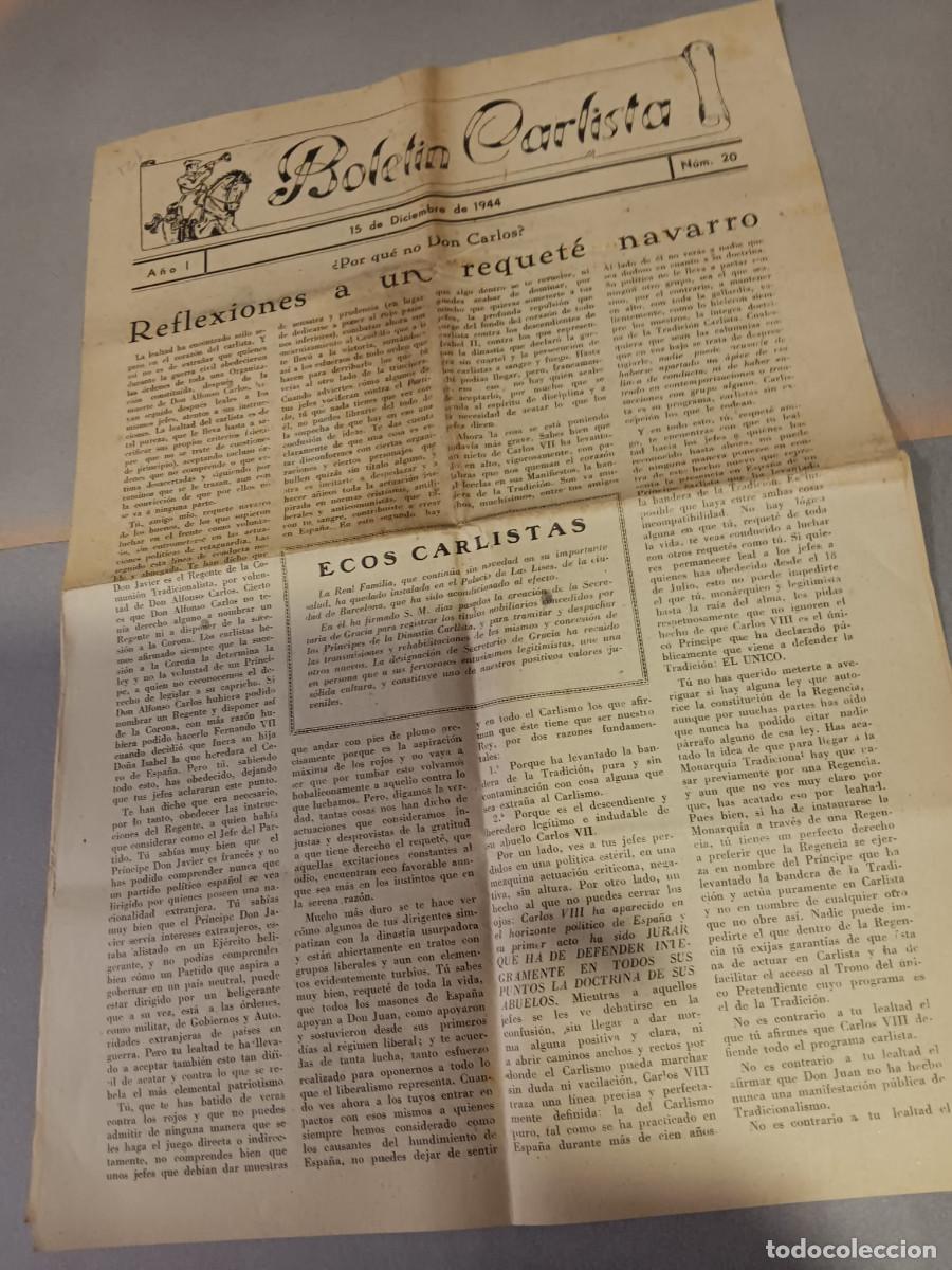 Coleccionismo de revistas y peri&oacute;dicos: BOLET&Iacute;N CARLISTA. N&ordm; 20. 15 DICIEMBRE 1944. CARLISMO