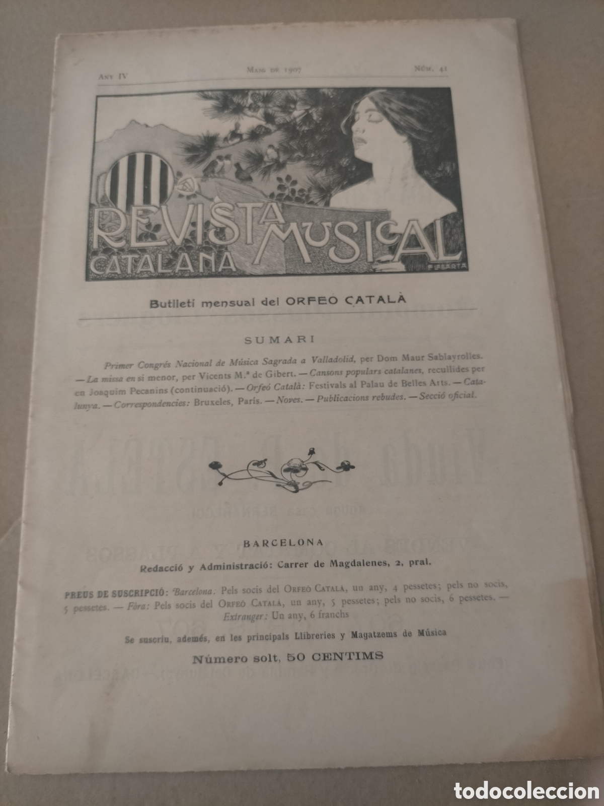 Coleccionismo de revistas y peri&oacute;dicos: Revista musical catalana butllet&iacute; mensual del orfeo catal&aacute; ,n 41 1907