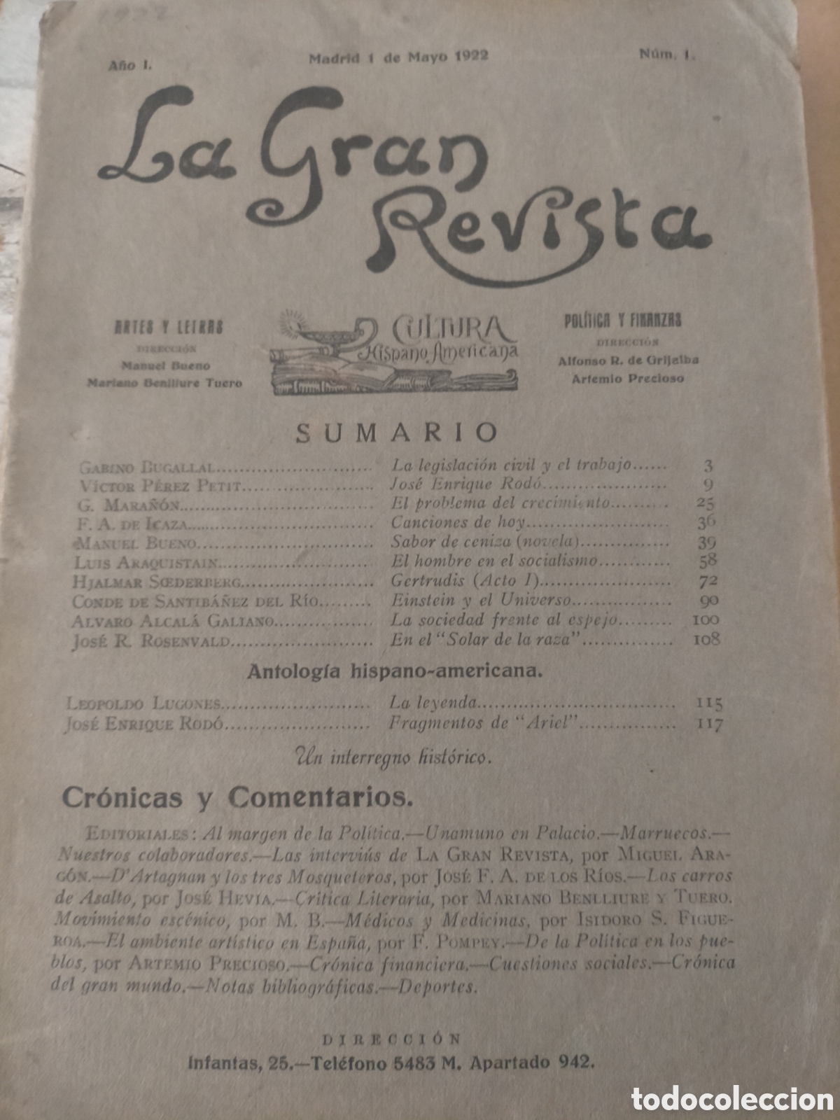 Coleccionismo de revistas y peri&oacute;dicos: La gran revista 1922 n&uacute;mero uno