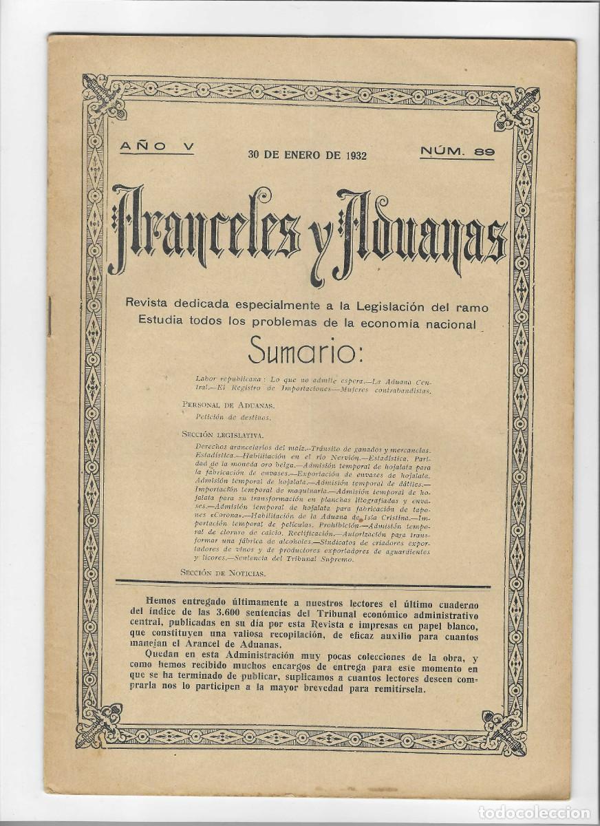 Coleccionismo de revistas y peri&oacute;dicos: ARANCEL Y ADUANAS. N&ordm;89 (30 ENERO 1932)