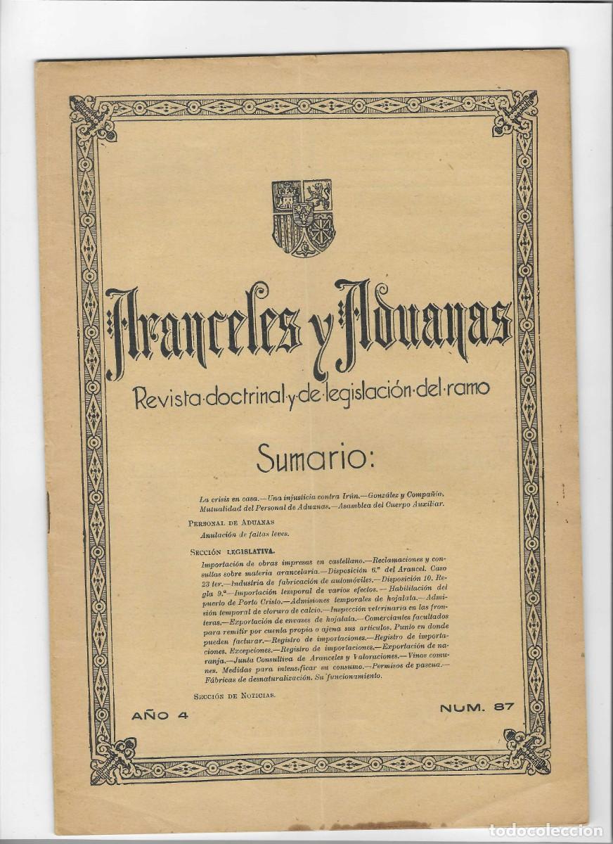 Coleccionismo de revistas y peri&oacute;dicos: ARANCEL Y ADUANAS. N&ordm;87 (30 DICIEMBRE 1931)