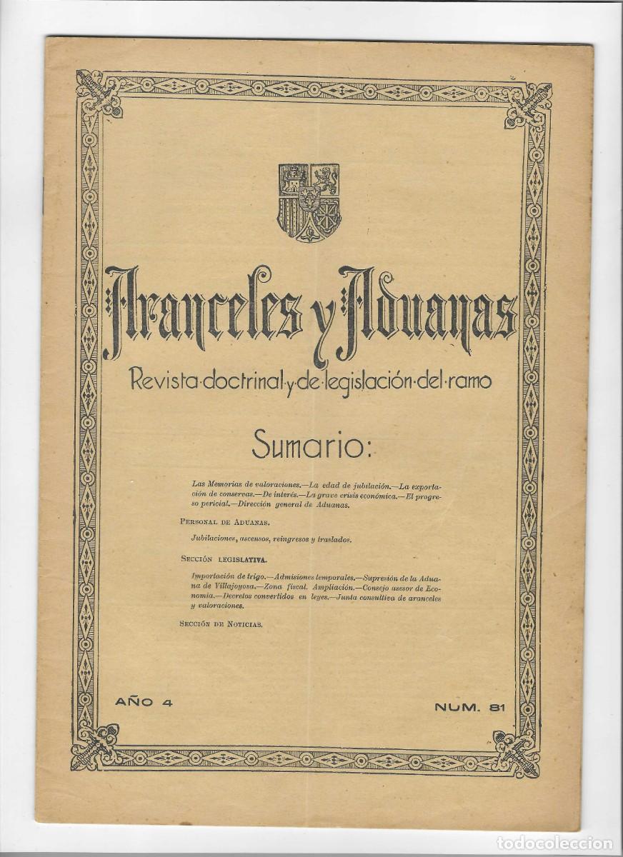 Coleccionismo de revistas y peri&oacute;dicos: ARANCEL Y ADUANAS. N&ordm;81 (30 SEPTIEMBRE 1931)