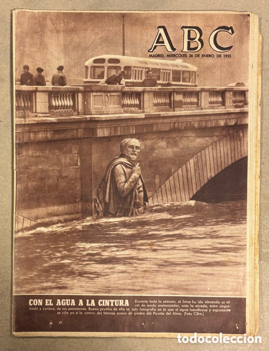 Coleccionismo de revistas y peri&oacute;dicos: ABC (26 ENERO 1955) CRECIDA DEL SENA, FINCA M&Aacute;RTIRES DE GRANADA DE LA ALHAMBRA AMENAZADA