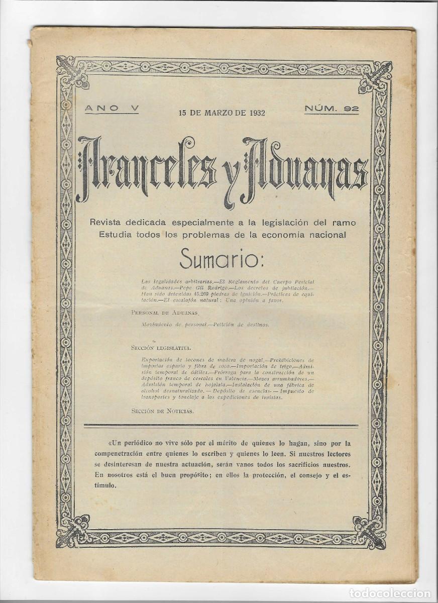 Coleccionismo de revistas y peri&oacute;dicos: ARANCEL Y ADUANAS. N&ordm;80 (15 SEPTIEMBRE 1931)