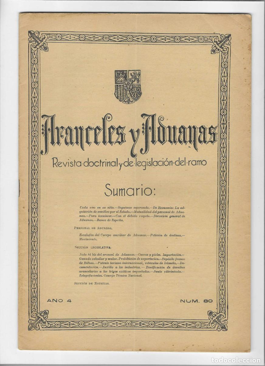 Coleccionismo de revistas y peri&oacute;dicos: ARANCEL Y ADUANAS. N&ordm;80 (15 SEPTIEMBRE 1931)