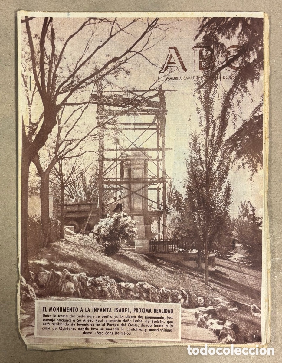 Coleccionismo de revistas y peri&oacute;dicos: ABC (30 ABRIL 1955) MONUMENTO INFANTA ISABEL PARQUE DEL OESTE, LUARCA, FERIA DE JEREZ DE LA FRONTERA