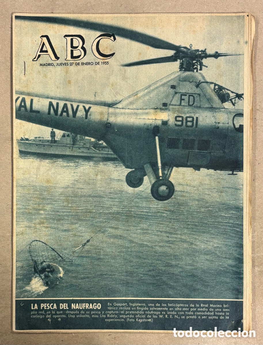 Coleccionismo de revistas y peri&oacute;dicos: ABC (27 ENERO 1955) SALVAMENTO N&Aacute;UFRAGO MARINA BRIT&Aacute;NICA, SELECCI&Oacute;N CATALANA VENCE 6-2
