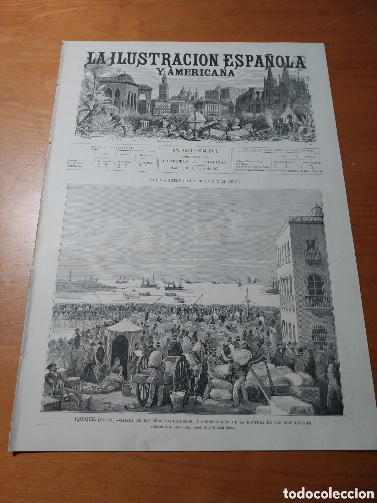 Colecionismo de Revistas e Jornais: REVISTA 1879 IQUIQUE PERU. ZARAGOZA ALCAZAR DE LA ALJAFERIA. MONUMENTO A JULIAN ROMEA MADRID