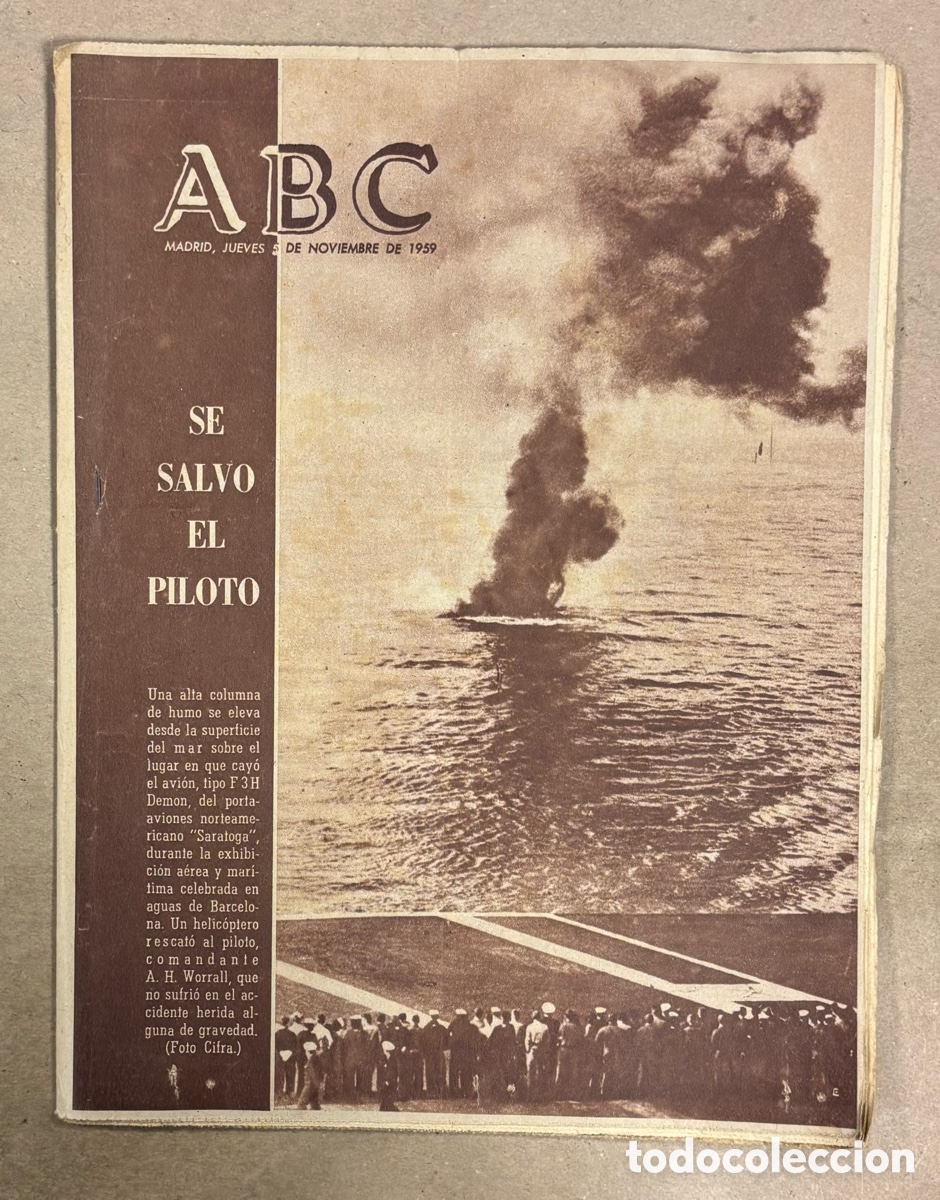 Collezionismo di Riviste e Giornali: ABC (5 NOVIEMBRE 1959) ACCIDENTE AVI&Oacute;N EXHIBICI&Oacute;N BARCELONA, REAL MADRID COPA DE EUROPA
