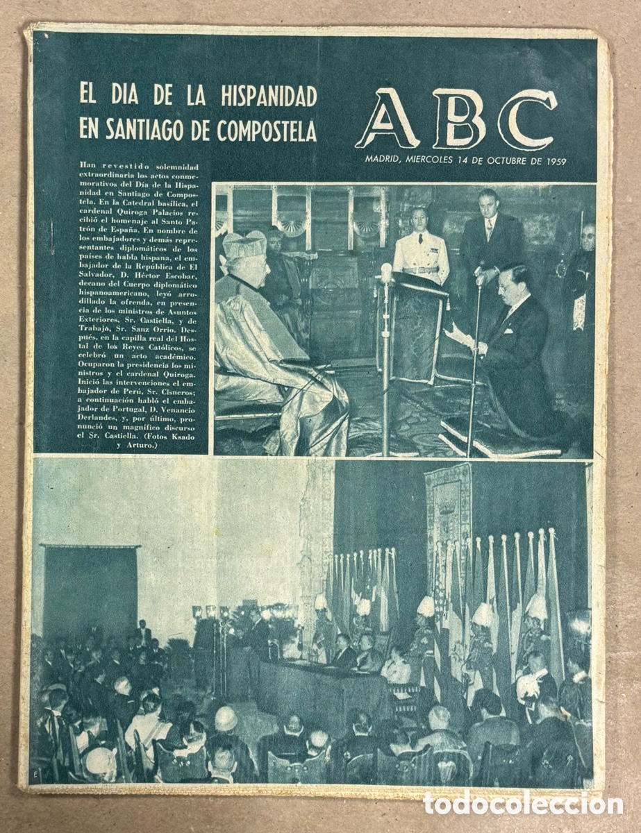 Coleccionismo de revistas y peri&oacute;dicos: ABC (14 OCTUBRE 1959) D&Iacute;A DE LA HISPANIDAD SANTIAGO COMPOSTELA, NUEVA TERMINAL BARAJAS, ARTURO FERN&Aacute;