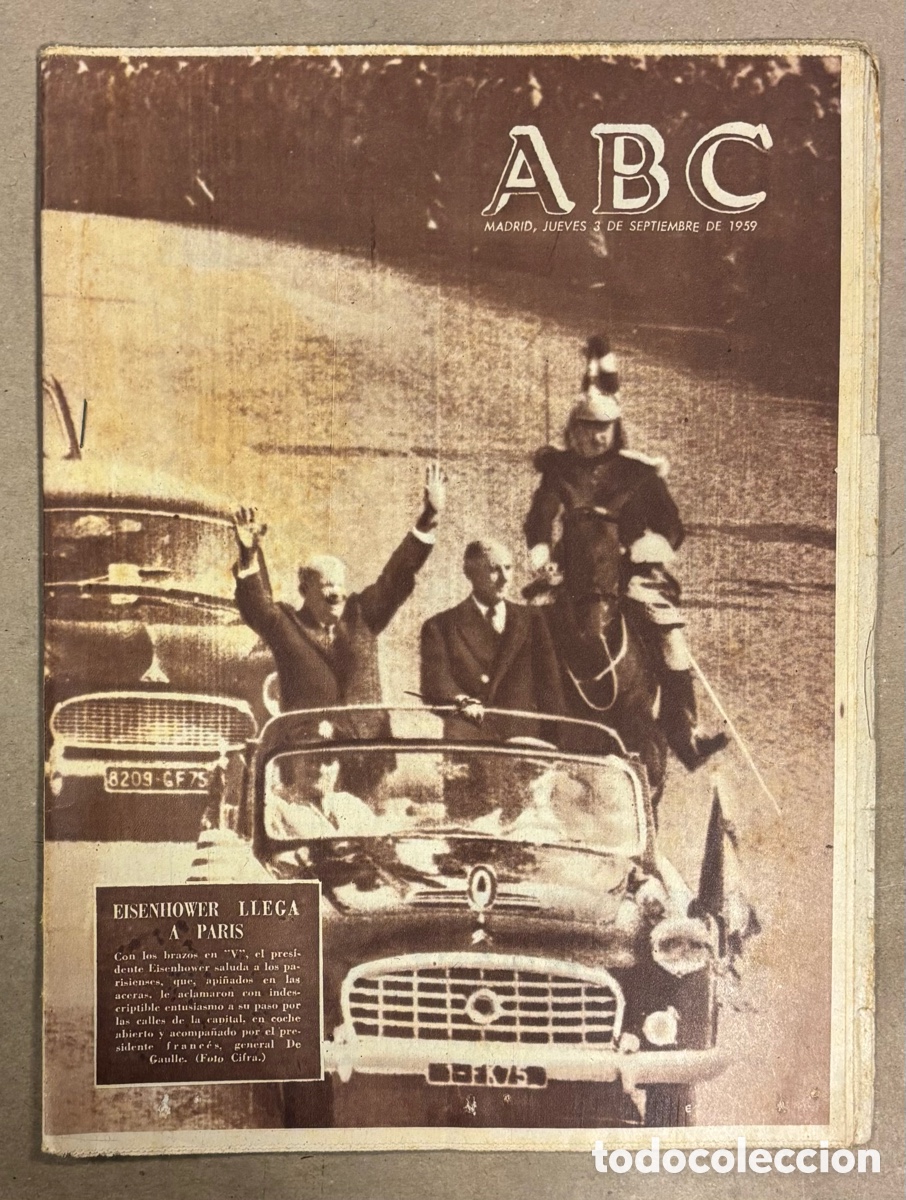 Coleccionismo de revistas y peri&oacute;dicos: ABC (3 SEPTIEMBRE 1959) EISENHOWER EN PAR&Iacute;S, FIESTAS DE PALENCIA, EL CAUDILLO EN GALICIA, BARCELONA