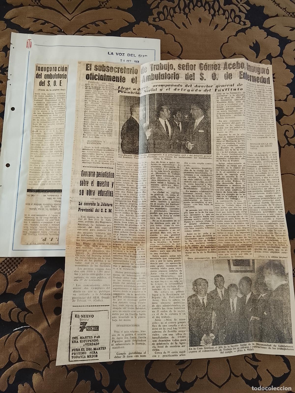 Coleccionismo de revistas y peri&oacute;dicos: noticia LA VOZ DEL SUR 1964 - SINDICATO JEREZ CADIZ RICARDO GOMEZ ACEBO AMBULATORIO S.O. ENFERMEDAD