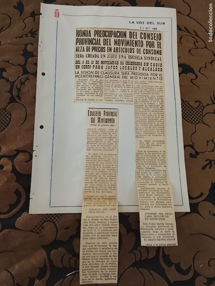 Collezionismo di Riviste e Giornali: noticia LA VOZ DEL SUR 1964 - SINDICATO - JEREZ CADIZ CONSEJO PROVINCIAL CURSO JEFES Y ALCALDES